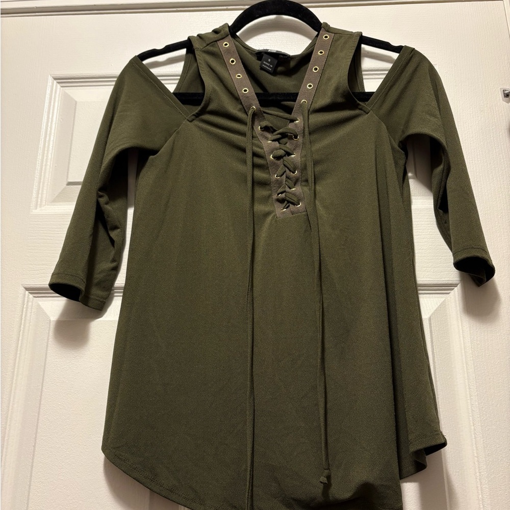 Iz Byer Khaki Cold Shoulder Blouse